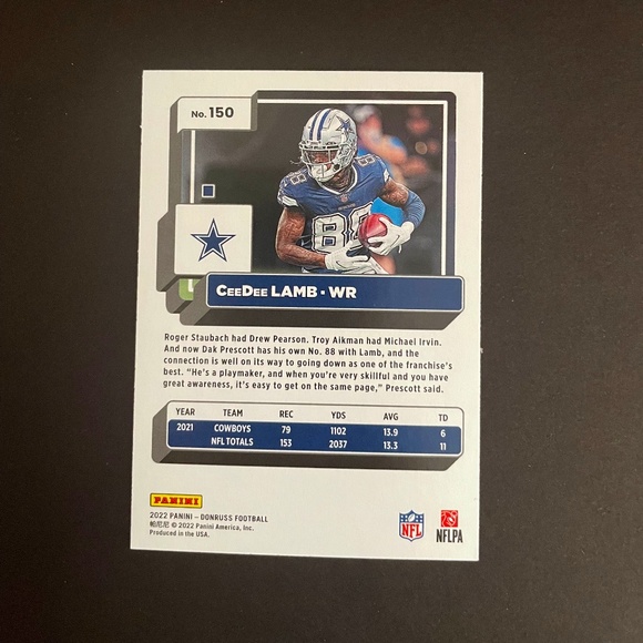 CeeDee Lamb: Dallas Cowboys, Wide Receiver 2022 Panini Press Proof Donruss #150 - Picture 2 of 2